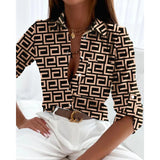 Pbong  Elegant Women's Shirt Spring/Summer Women's Commuter Long Sleeved Shirt Fashion Printed Lapel Holiday Casual Shirt