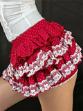 Pbong  Women Mini Skirt Summer Lace Trim Layered Ruffled Skirt Japanese Lolita Gothic Y2K Aesthetic Clothes