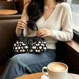Pbong  Polka Dot Purse Casual Commuter Bag Pleated Shoulder Bag with Buckle & Handle Tote Bag for Women Travel Shopping Casual Travel