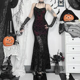 Mall Goth Dress Women Fairycore Grunge Spaghetti Strap Lace Patchwork High Waist Bodycon Dress Partywear