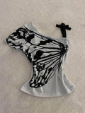 Pbong  Sexy Off shoulder Summer T shirt Women Korean Harajuku Aesthetic Print Short sleeve Body Tops Female Tees Cotton Front Bow Tied