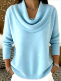 Pbong  Women Autumn Winter Pullover Sweater New Solid Color Stacked Collar Long Sleeve Comfortable Female Casual Pocket Pullover