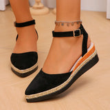 Women's Slingback Sandals Solid Color Pointed Toe Wedge Sandals Breathable Ankle Buckle Casual Comfortable Shoes for Women