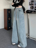 Elastic Waist High Waist Wide Leg Jeans for Women Loose Straight Blue Long Denim Pants Female Fashion Streetwear Jeans