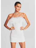 Sexy Strapless Sequins Feather Bodycon Mini Dress Elegant Purple Shiny Sequin Luxury Evening Dress Women Party Cocktail Dresses