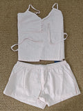 Navy Plaid Tank Shorts 2 Piece Sets Woman Lace Trim Buttons Lace-up Camis+Drawstring Sweatshorts Vintage Sweet Home Cotton Set