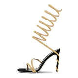 Round Head Rhinestone Slotted High Heel Sandals Fashion Open Toe Slim Heel Sexy Dress Women's Large Sandals