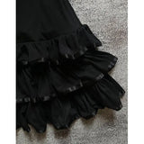 Pbong  French Vintage Black Lace Dress Women Sweetheart Ruff Sleeve Slim Dress Patchwork Harajuku Y2K Summer A Line Mini Dress