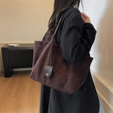 Pbong  Women Flannel Large Capacity Shoulder Bag Winter Retro Soft Tote Bag Luxury Designer New Trend Female Handbags