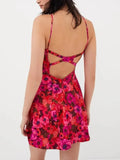 Pbong  Floral Sexy Chic Strappy Mini Dresss Halter Sleeveless Backless Ruffles Red Holiday Women Ladies Party Dresses Vestido