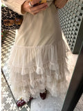 Sweet Chic Ruffle Mesh Tutu Cake Skirt Elastic Waist Beige Streetwear Long Skirt 2025 New Spring Summer A-line Fashion Skirts
