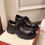 Pbong  Women's Shoes British Style Large-Toe Shoes Women's New Spring Derby Shoes Thick-Soled Height-Increasing Retro Lace-Up Loafers