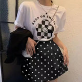 French Retro Dot Print Fluffy Short Skirt Summer New Chic White High Waist Slimming Umbrella Flower Bud A-line Skirt for Women