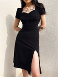 Gothic Square Neck Side Split Short Dress