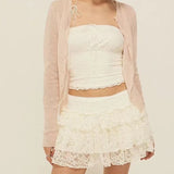 Pbong  Women Yellow Black Y2K Lace Mini Skirt Sexy Low Waist Side Zipper A-line  Layered Summer Skirts With Short Lining