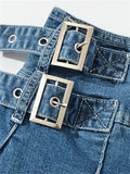 Summer New TARUXY Denim Y2k Skirt with Pleats and Belt 90s E-girl Korean Skirts For Women High Street Jeans Short Bottom