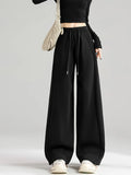 Preppy Style Black Sweatpants Women Vintage High Waist Loose Straight Pant Korean Casual Fall Lace Up Wide Leg Trousers New