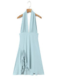 Pbong  Vacation Pink Backless Mini Dress Female Plunge Neck Sleeveless Slimming Asymmetrical Hem for Urban Street Style