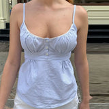 Y2k Fairycore Spaghetti Strap Camisole Women Cute Peplum Vest Coquette Low Cut V-neck Babydoll Tank Boho Going Out Crop Top