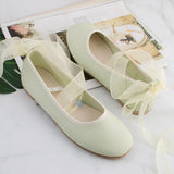 Pbong  Ribbon Bandage Ballet Flats Shoes Women Lace Up Elegant Mary Janes Shoes Ladies Yellow Spring Autumn Shallow Slip on Loafers