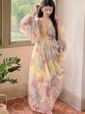Autumn Elegant Women Floral Midi Dress Long Sleeve Vintage Party Birthday Vestidos Female A-Line Mujers Fall Clothes New