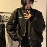 New Autnmn Vintage Jackets Bomber Jacket Women Black Gothic Harajuku Grunge American Baseball Jacket Couple Cool Outerwear