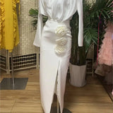 3D Flower Slit Slim Party Long Skirts Fashion High Waist Tight Women Skirt Solid Color Zipper Female Skirt Summer New