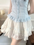 Pbong  Bow Sweet Women White Skirt Cute Casual Elegant High Waist Mini Skirts Vintage Preppy Style Kawaii Female Ball Gown Skirt
