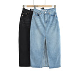 Summer Midi skirts vintage clothes korean style skirts for women blue jeans skirt high waisted denim skirt black front slit
