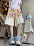 Pbong  Y2K Stars Sport Shorts Women High Wist Loose Knee Length Shorts Vintage Casual Preppy Style Lace Up Bf Hip Hop Shorts New