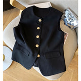 New Ladies Vest Coat 2025 Spring Sleeveless Design Sense Women's Waistcoat Jacket Solid Color High End Short Lady Horse Clip