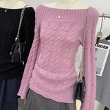 Off Shoulder Sweater Women Pullovers Long Sleeve Cable Knit Off-the-Shoulder Jumper Teen-girl Autumn Winter Y2K 90s Outfit