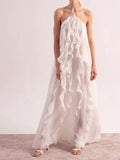 Elegant White Ruffles Edge Backless Long Dresses Women Sexy Off Shoulder Loose Maxi Dress Fashion Beach Vocation Party Robes