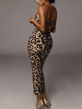 Pbong  Women's Leopard Print Bodycon Cami Dress with V Neck, Summer Sexy Fit