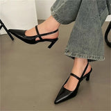 Pbong  Spring Summer Narrow Band Slingbacks Women Pumps Sandals Elegant Low Heels Casual Party Dress Mule Shoes