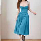 Pbong  Sexy Spring Spaghetti Strap Dress Women Backless Waist Shaping Elegant Dress Full Skirt Vacation Beach Party Gown Vestidos