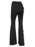 2025 Women's Gothic Black Pants Vintage Flower Lace Insert Skirted Flare Pants Retro Pants