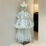 French Forest Style Strapless Long Evening Gown with High-end Feel, Birthday Coming of Age Gift Princess Dress Customization