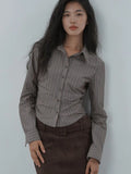 American Retro Slim Striped Shirt Fall Long Sleeve Harajuku Y2K Blouse Casual Vintage Female Streetwear Gothic Hip Hop New Tops