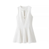 Deep V-neck Lace-up Short Dress 2025 New Zipper Hollow Out Sexy Summer Women Dress Solid Color Fashion Chic Pleated Tank's Dress
