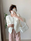 White Elegant Tweed Jacket Women Slim Long Sleeve O Neck Chic Sweet Short Coat Fall Winter French Female Fashion New Tops