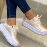 Pbong  New Comfortable Round Head Large Casual Lace up Women's Single Shoes Women's Matsutake Thick Sole Women's Shoes
