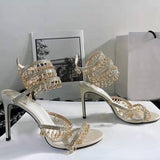 Summer Crystal Pendant Sandals Rhinestone High Heels 10cm Open Toe Women's Shoes Party Wedding Bridal Shoes Big Size 34-43