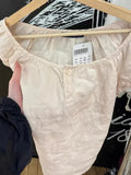 Women Sweet Pink Linen Lace-up Slim T Shirt Summer Buttons O-neck Puff Sleeve Blouse Vintage Preppy Solid Cute Tees Y2k
