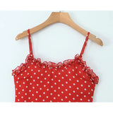 Pbong  New Women Polka Dot Red Sexy Long Dreses Ruffle O Neck A-line Midi Summer Party Dressess Holiday Robe