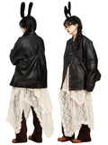 Lace Vintage Long Skirts Irregular Holiday Y2k Skirt for Women Boho See Through High Waist Elegant Tulle Midi Skirts