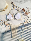 Halter Wrinkled Weave Bikini Women Swimwear Female Swimsuit Two Pieces Bikini Set Brazilian Bathing Suit Swim Beach Wear
