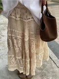 Korean Fashion Skirts Gentle Heavy Industry Vintage French Hollow Out Hook Flower Design Knit Skirt Vintage A-line Skirt