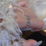Kpop Y2K Moonstone Geometric Heart Rings Accessories Cute  New Vintage Grunge Aesthetic Jewelry For Women Girl