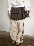 Pbong  Vintage Mini Skirt for Women High Waist Bandage Saia Fashion Sweet Jupe Vintage Plaid Ruffled Skirts